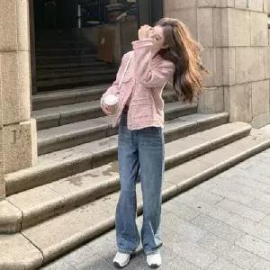 엘럽 핑크 여자 봄 가을 트위드 프렌치 톱 코트 원템3