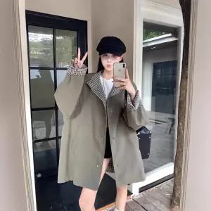 엘럽 여사친 가을 외투 트렌치 양면 체크 긴팔 루즈핏 코트 원템3