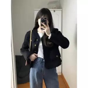 엘럽 검정 봄 가을 여성용 추동 트렌치 스몰 보이시한 숏 톱 코트 트위드 원템3