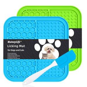 강아지와 고양이를 위한 MateeyLife 2PCS 작은 핥기 매트, 반려견 불안 용 지루함 고양이 땅콩버터 패드, 목욕 그루밍 블루앤그린에 완벽한 간식 매트