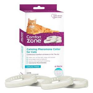 COMFORT ZONE 고양이 진정 칼라 밸류 긁힘 소변 지속됨 불안 30일 페로몬은 스트레스 동안 목걸이 120일 4개 실외 표시 진정되는 감소 실내 오래 고양이 또는