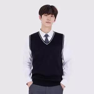 교복몰 보풀방지 블랙화이트라인 롱 조끼(남자) 교복