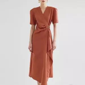 [BELLA.DOI] 홀리 셔링 스카프 랩 롱 원피스 3color (9859273A)