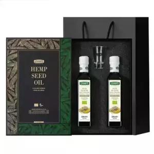 선물세트르반테 유기농 대마종자유 250ml 2병 선물세트 + 오일잔,블랙쇼핑백