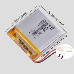 JST1.25 2핀 503030 3.7V 500mAh 리튬 이온 폴리머 배터리 리포