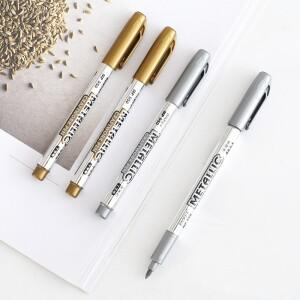 DIY 금속 방수 영구 페인트 마커 펜, 샤피 금색과 은색 1.5mm, 학생 용품, 공예품 아트 페인팅, 6 개