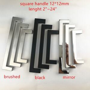 12*12mm 사각형 바 스테인레스 스틸 닦았 검은 거울 문 손잡이 부엌 캐비닛 당겨 2 