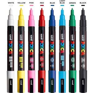 Uni Posca PC-3M 8 색 페인트 마커 세트 파인 0.9-1.3mm 패브릭 유리 용 아크릴 페인팅 펜 금속 목재 바위