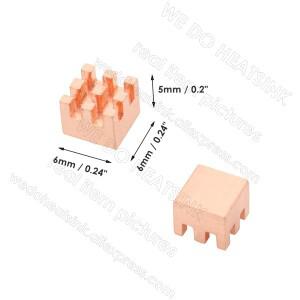 우리는 열 패드가 없거나 포함된 방열판 6x6x5mm를 수행합니다. Orange Pi 5용 작은 가장 구리 쿨러 라디