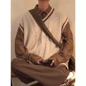 남자 니트 빈티지 민소매 풀오버 댄디 코트 브이넥 조끼 나시 봄가을 M스포3