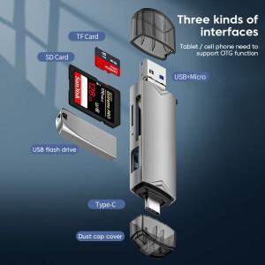 6in 1 USB 3.0 카드 리더기 SD TF 플래시 드라이브 OTG 어댑터(PC 유형 C용) 휴대전화용 마이크로 C 변환