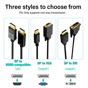 1.8M 디스플레이포트 to HDMI 케이블 DP 남성-남성 VGA DVI 비디오 4K 1080P 컴퓨터 노트북 TV 프로젝터