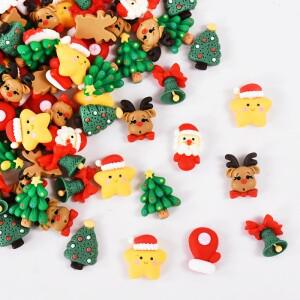20pcs 미니 크리스마스 수 지 입상 공예 귀여운 순 록 트리 산타 클로스 플랫 백 카보 숑 장식품 DIY 새해