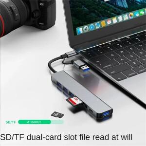 8in 2 USB 유형 C 허브 도킹 스테이션(3.5mm 오디오 잭 어댑터 포함) 마이크로 SD 카드 리더기 노트북 태