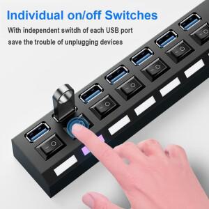 가정용 멀티 USB 2.0 허브, 분배기 포트, 전원 어댑터 사용, 4 7 다중 확장기 스위치 30cm 케이블