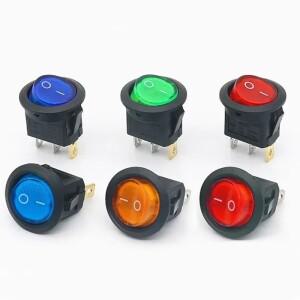 3핀 로커 스위치 SPST 12V/220V KCD1 원형 푸시 버튼 전원 ON/OFF (LED 빨간색, 노란색, 녹색 램프 포함)