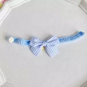 멍냥이 방울달린 나비넥타이 뜨개 초커목걸이 블루