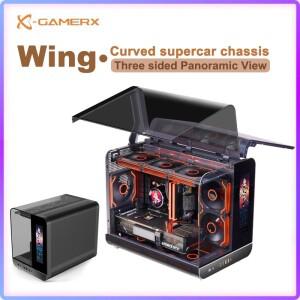 X-GAMERX 미래 컴퓨터 케이스 Wings LCD Edition 블랙 Seaview 룸 MATX 수직 360 수냉 Eurowing 이중 도어