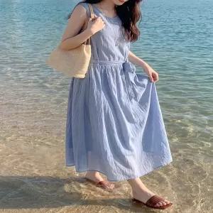 [제작] [여름데일리&내추럴무드] 배이딘 체크 벨티드 뷔스티에 롱 원피스 87925 빅사이즈 여성의류