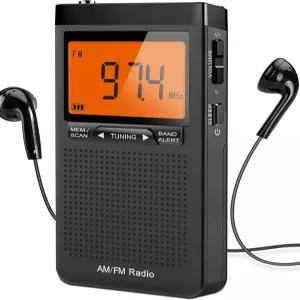 우수한 수신 배터리를 갖춘 AM FM 휴대용 라디오 개인 스테로 이어폰 대형 LCD 화면 디그테일 알람 시계를
