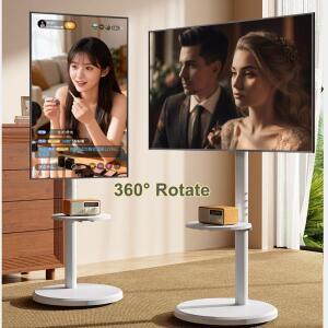 이동식 TV 스탠드-360도 10-42인치 평면 곡면 스크린용 회전식 바닥 거치대 조절식 휴대용 카트 틸팅  포함