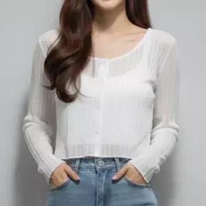 [옷자락]여자 슬림핏 크롭 골지 시스루 니트 가디건