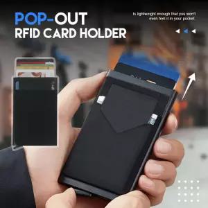 탄력성 백 파우치 ID 신용 카드 홀더가있는 슬림 알루미늄 지갑 미니 RFID 자동 팝업 은행 케이스