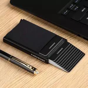 탄력성 백 파우치 ID 신용 카드 소지자가있는 슬림 알루미늄 지갑 미니 RFID 자동 팝업 은행 케이스 남성용