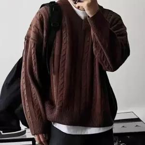 남친 니트 가을 캐주얼 빈티지 메일라드 꽈배기 브이넥 풀오버 원픽3