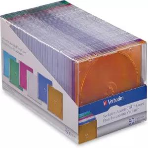 버바팀 CD DVD 블루레이 디스크 슬림 수납 케이스 0.2인치 모듬 컬러 50팩 40개 클리어 - 10개 색상 7128