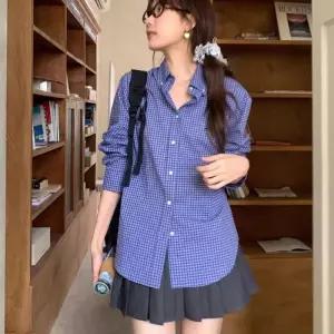 [라일리여성의류] Rly 여성 대학생 루즈핏 스타일 블루 색상 체크 패턴