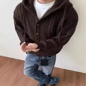 남성용 회색 가을 빈티지 카디건 집업 스웨터 후드 데일리 다올3