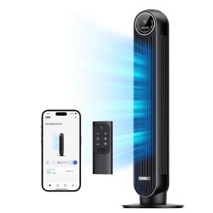 침실용 DREO 타워 선풍기 스마트 진동 조용한 바닥 리모컨 WIFI 음성 제어 기능이 있는 스탠딩 블레이드리스 4가지 모드 속도 8H 타이머 28DB ALEXA GOOGLE과 함께 작동합니다