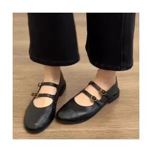 여자신발 힐펌프스 스트랩힐 리얼 가죽 더블 펌프스 오피스룩 라운드 통굽 메리제인 슈즈 원템5
