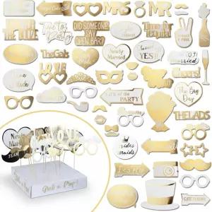 SOUL SHIFT 60PC 완전 조립 웨딩 사진 부스 소품 - 스탠드 골드 사인 우아한 결혼식 및 리셉션 파티 용품