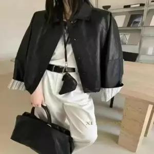 마요 캐주얼 가을 여성가죽자켓 숏 상의 가죽 PU가죽 소프트 자켓 칼라 코트 UNO3