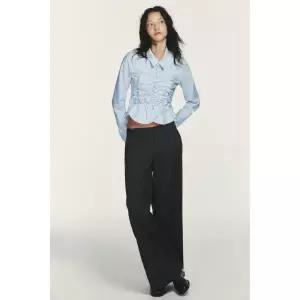 국내배송 자라 ZARA 셔링 엘라스틱 포플린 셔츠 - 하늘색 957248