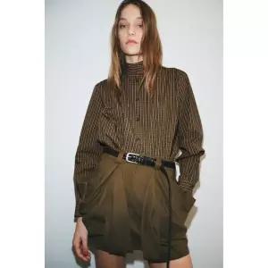 국내배송 자라 ZARA ZW 컬렉션 체크무늬 면 소재 타이 디테일 셔츠 - 오렌지-그린 956730