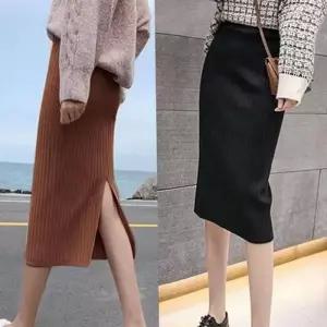 [라일리여성의류] Rly 일자핏 하이 웨스트 골지 스커트 뒷트임 하이 웨