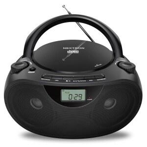 AM/FM 라디오 블루투스 USB AUX-in 헤드폰 잭 CD-R/RW 및 MP3 CD가 포함된 넥스트론 휴대용 스테레오 CD 플레이어 붐박스 베이스 부스트 AC/배터리 작동 블랙