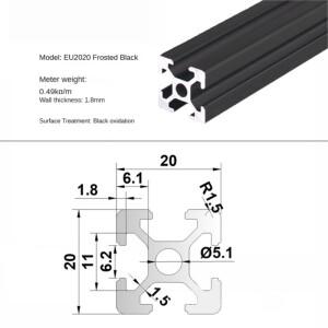 1PCS 검정색 양극 산화 2020 3030 T-슬롯 알루미늄 프로파일 EU 표준