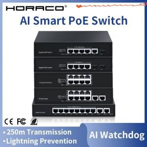 HORACO POE 스위치 8 포트 10/100Mbps 적응형 IEEE 802.3af/at Watchdog 4 5 6 10 RJ45 IP 카메라 NVR 무선