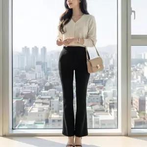 [옷자락]여자 하이웨스트 밴딩 부츠컷 주름방지 팬츠