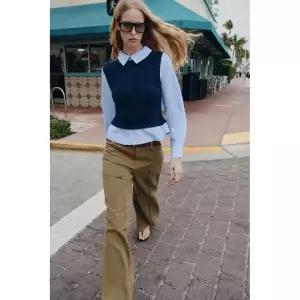 국내배송 자라 ZARA 콤비 포플린 셔츠 - 네이비 957208