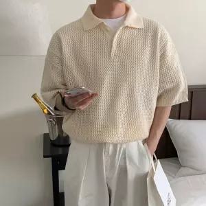 미비다 남성 폴라 니트 스웨터 숏 T 여름 루즈핏 카라 반팔 펀칭 ADOR2