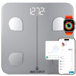 INEVIFIT 스마트 체지방 저울 매우 정확한 사용자용 무제한 블루투스 체중 욕실 내장 디지털 체지방 체성분 지방 실버 질량 근육 분석기 측정