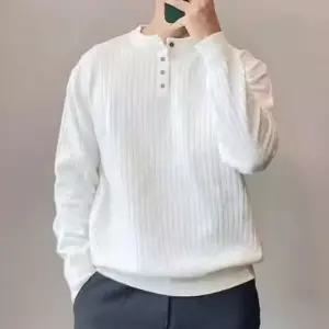 심플 트렌디 남자 단추 골지 데일리 긴팔니트