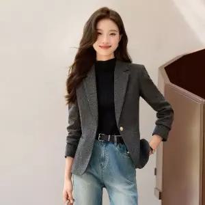 여성 모직 면 울 캐주얼 춘추 덧장 정장 숏 재킷 코트 원픽3