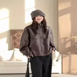 솜브레로스 여성용 빈티지 캐주얼 스트링 재킷 코트 가죽 자켓 DOS1