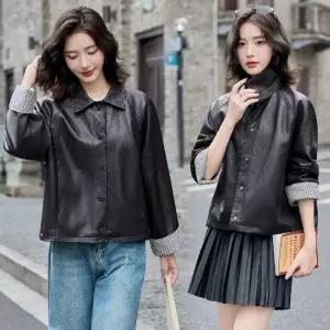 솜브레로스 캐주얼 여성 가을옷 코트 재킷 터틀넥 가죽 시크한 숏 자켓 DOS3